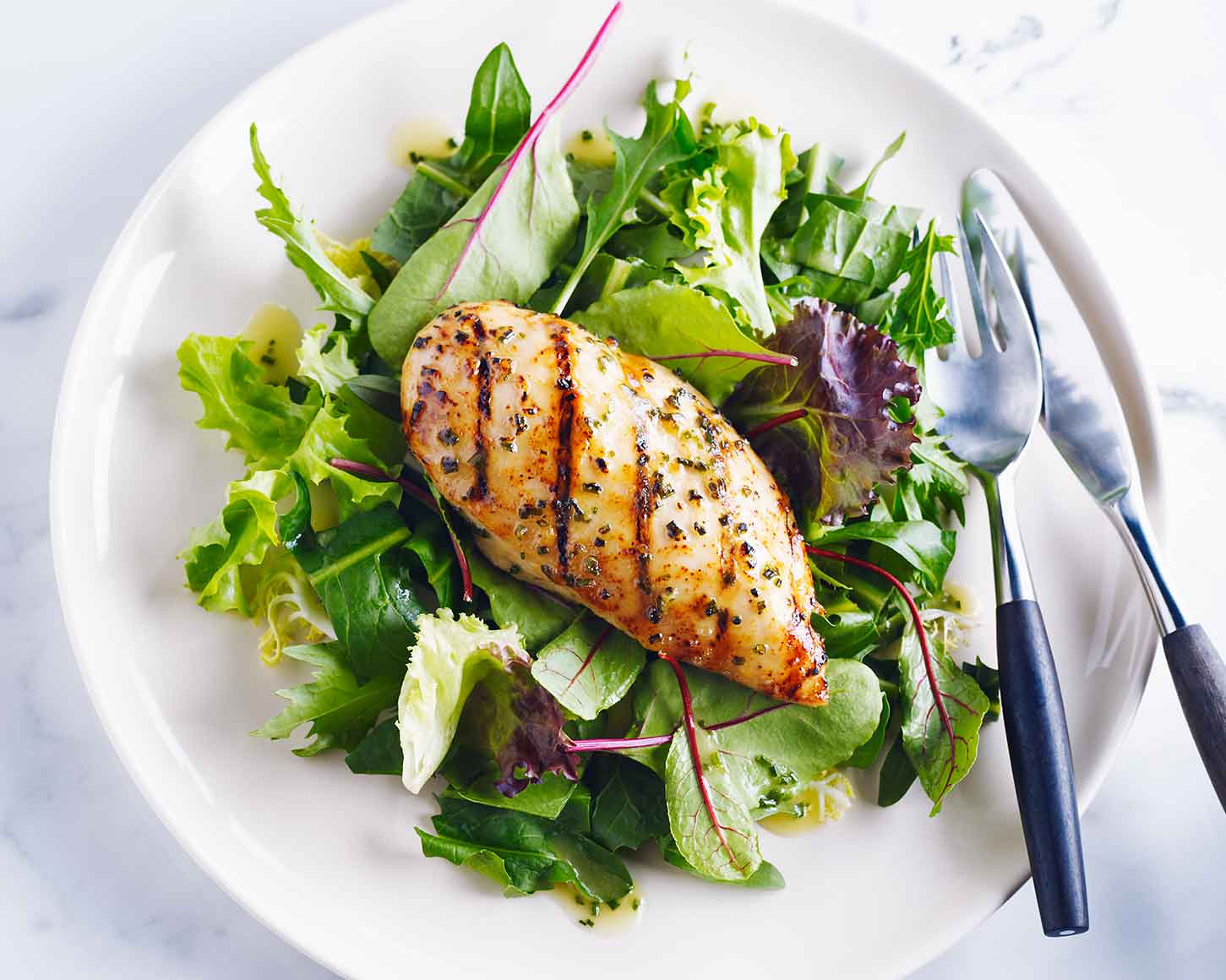 Grilled Chive & Buckwheat Honey Chicken over Spring Greens | Chicken.ca