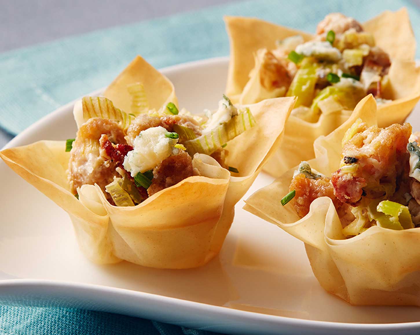 Quick Leek and Chicken Phyllo Cups